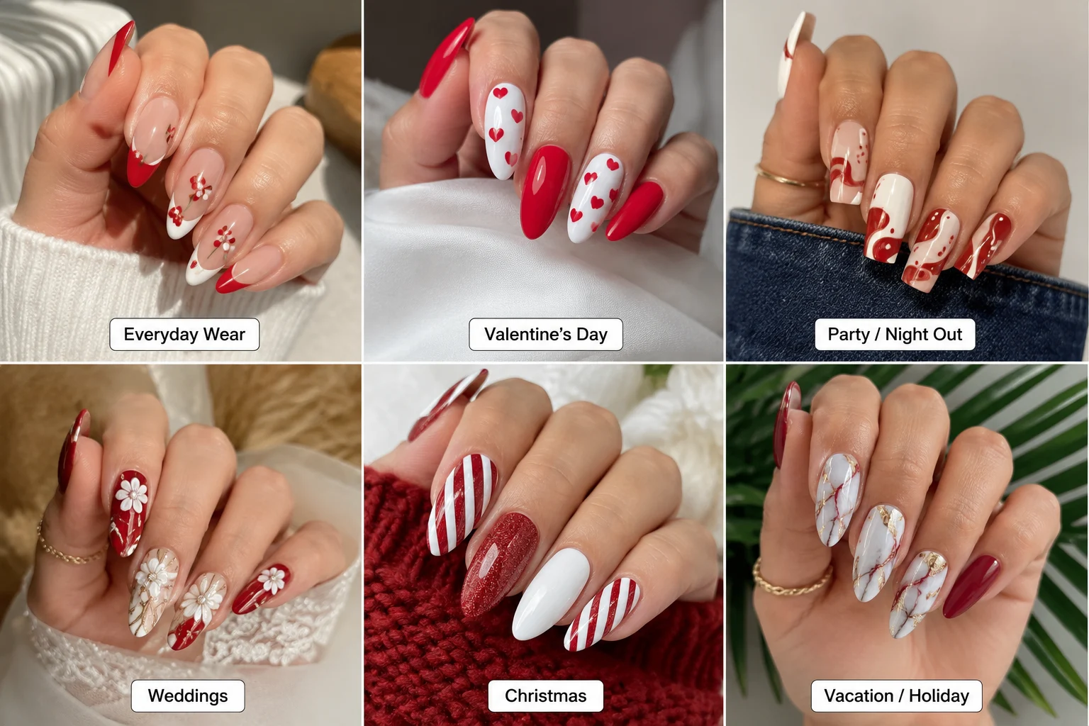 6 Trendy Red and White Nail Art