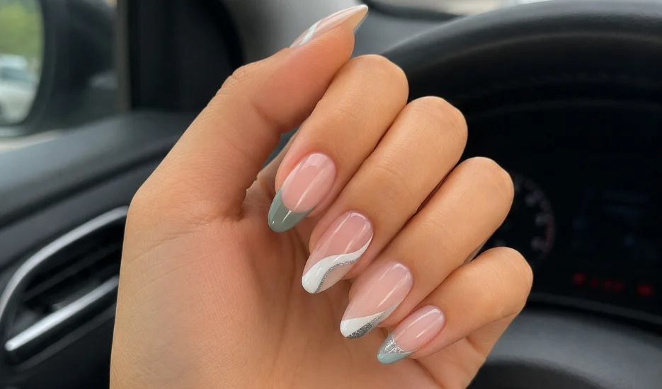 gray french tip nails