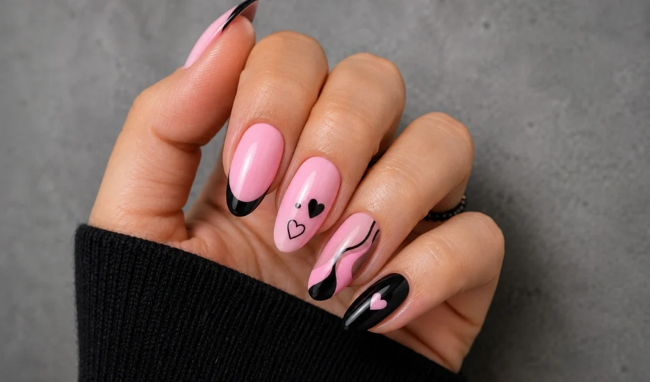 Pink and Black Nail Ideas