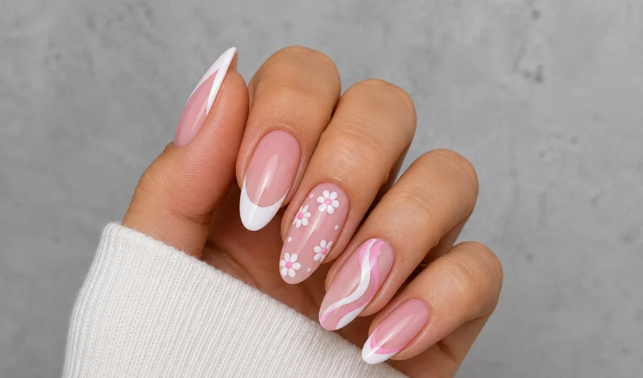 Pink and White Nail Art